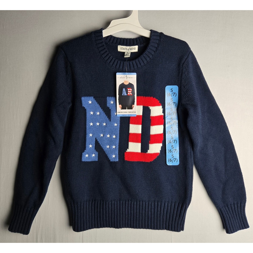 State of Mine Kids Americana Sweater Navy Blue USA Stars Stripes Size S 6/7 NWT